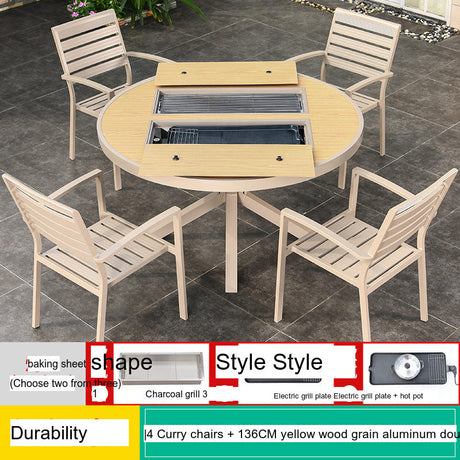 MOJIA Eulalia Wood-Grain Aluminum Barbecue Table for Stylish Courtyards from MOJIA