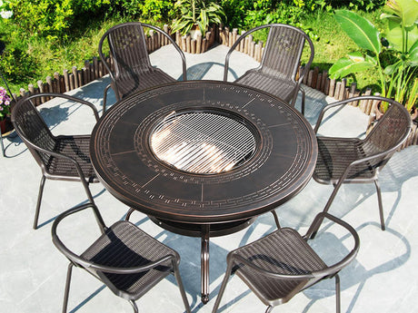 MOJIA Evander Cast Aluminum Outdoor Dining Set with Integrated Grill from MOJIA