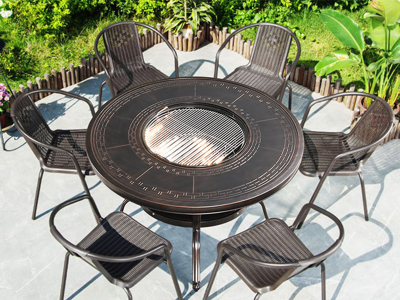 MOJIA Evander Cast Aluminum Outdoor Dining Set with Integrated Grill from MOJIA