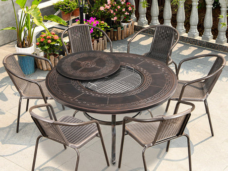 MOJIA Evander Cast Aluminum Outdoor Dining Set with Integrated Grill from MOJIA