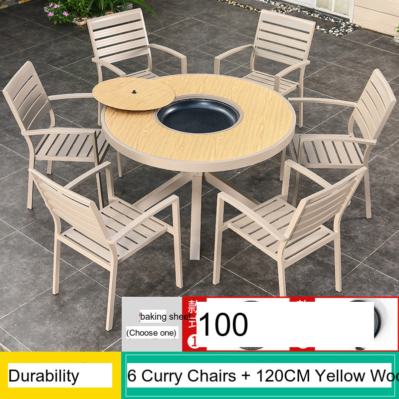 MOJIA Eulalia Wood-Grain Aluminum Barbecue Table for Stylish Courtyards from MOJIA