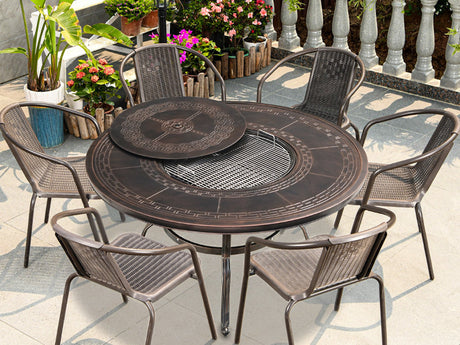MOJIA Evander Cast Aluminum Outdoor Dining Set with Integrated Grill from MOJIA