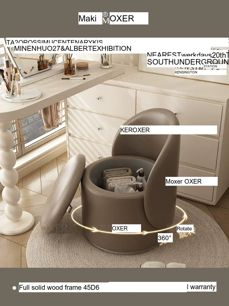 MOXER Elowen Elegant Genuine Leather Rotating Makeup Stool from MOXER