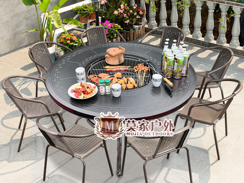 MOJIA Evander Cast Aluminum Outdoor Dining Set with Integrated Grill from MOJIA