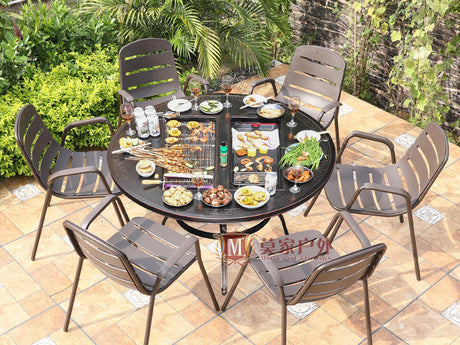 MOJIA Evander Cast Aluminum Outdoor Dining Set with Integrated Grill from MOJIA