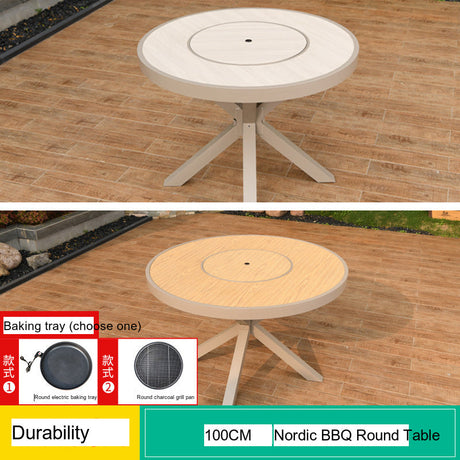 MOJIA Eulalia Wood-Grain Aluminum Barbecue Table for Stylish Courtyards from MOJIA