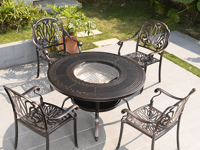 MOJIA Evander Cast Aluminum Outdoor Dining Set with Integrated Grill from MOJIA