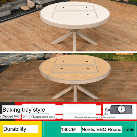 MOJIA Eulalia Wood-Grain Aluminum Barbecue Table for Stylish Courtyards from MOJIA