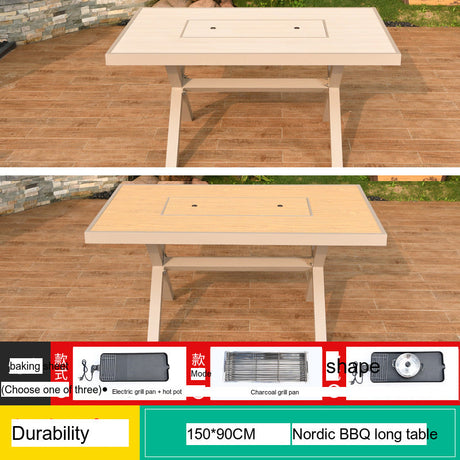 MOJIA Eulalia Wood-Grain Aluminum Barbecue Table for Stylish Courtyards from MOJIA