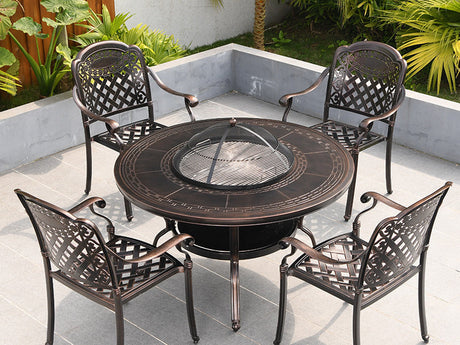 MOJIA Evander Cast Aluminum Outdoor Dining Set with Integrated Grill from MOJIA