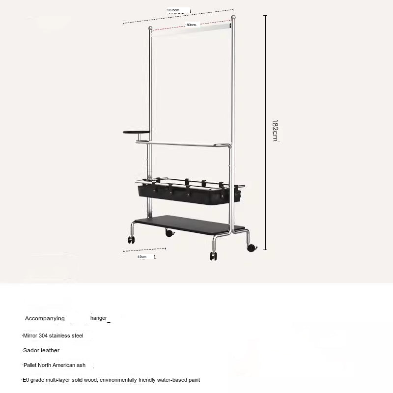 ROOMHOME Elowen Minimalist Integrated Mirror with Movable Coat Racks and Stainless Steel Storage. from ROOMHOME