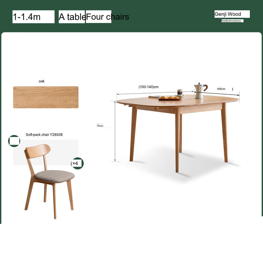 GENJI Haruki Rustic Space-Saving Oak Dining Table from GENJI