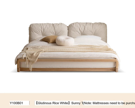 GENJI Harukaze Elegant Cream Solid Wood Double Bed from GENJI