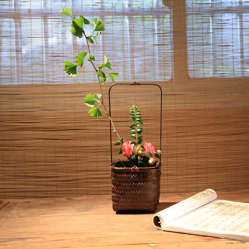 PAULOWNIA Haruki Elegant Handmade Bamboo Flower Basket from PAULOWNIA