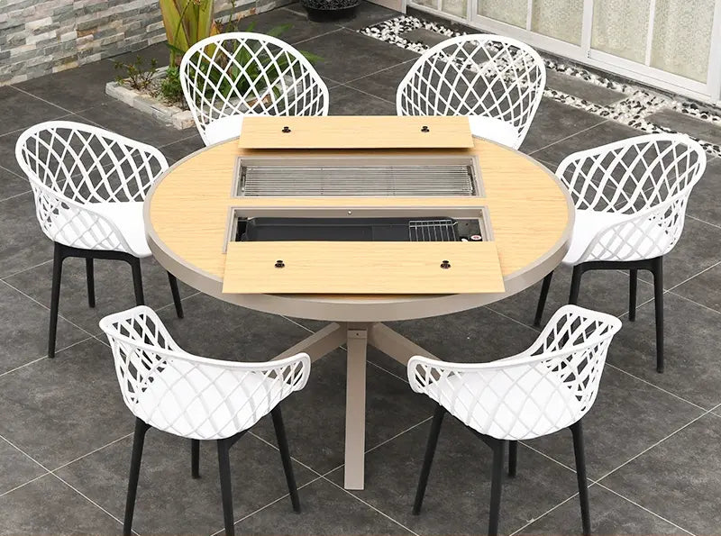 MOJIA Corvus Round Outdoor Barbecue Table with Smokeless Grill from MOJIA
