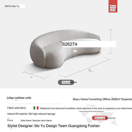 MOYU Santiago Elegant Curved Minimalist Sofa from MOYU