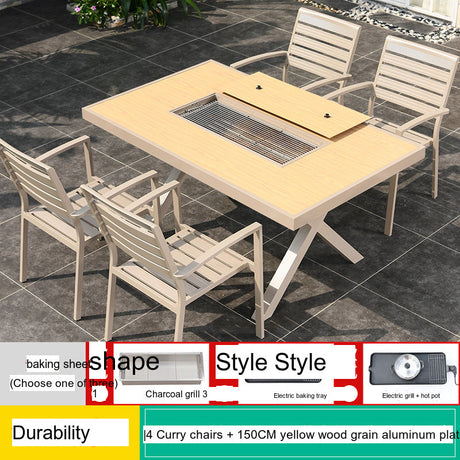 MOJIA Eulalia Wood-Grain Aluminum Barbecue Table for Stylish Courtyards from MOJIA