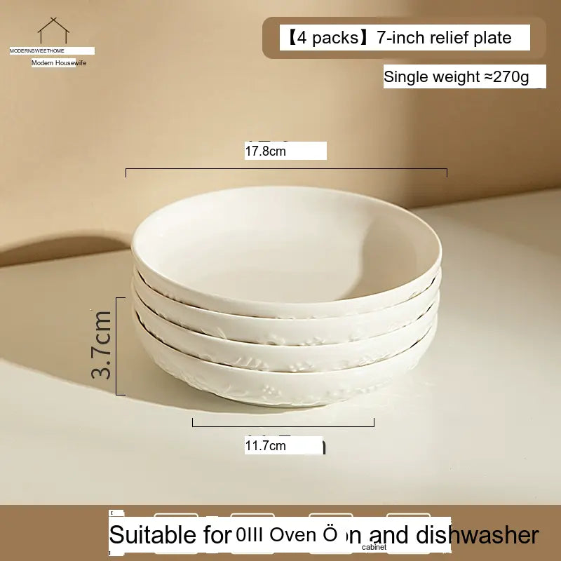MH Seraphina Elegant White Ceramic Deep Plate Set from MH