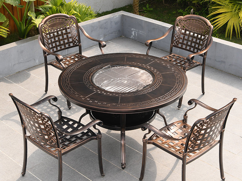 MOJIA Evander Cast Aluminum Outdoor Dining Set with Integrated Grill from MOJIA