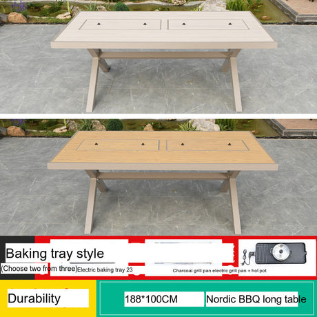 MOJIA Eulalia Wood-Grain Aluminum Barbecue Table for Stylish Courtyards from MOJIA