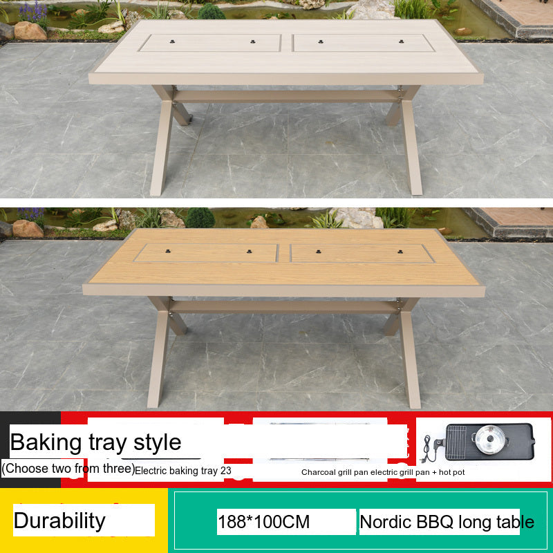 MOJIA Eulalia Wood-Grain Aluminum Barbecue Table for Stylish Courtyards from MOJIA