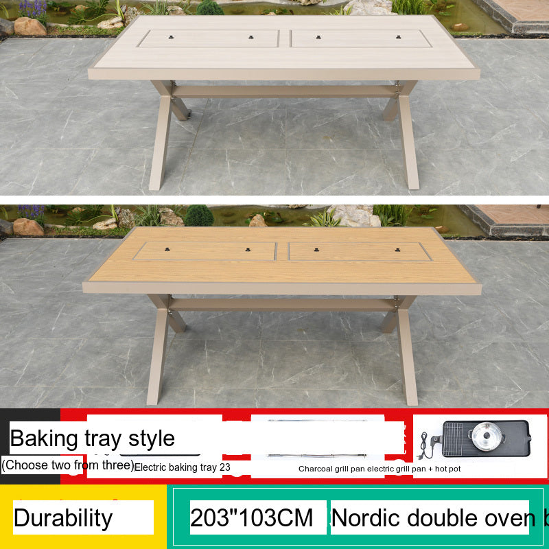 MOJIA Eulalia Wood-Grain Aluminum Barbecue Table for Stylish Courtyards from MOJIA