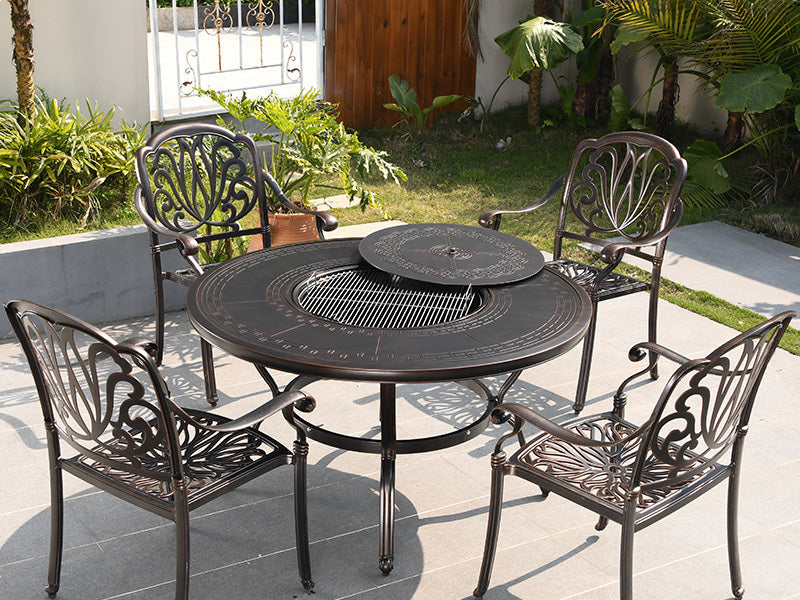 MOJIA Evander Cast Aluminum Outdoor Dining Set with Integrated Grill from MOJIA