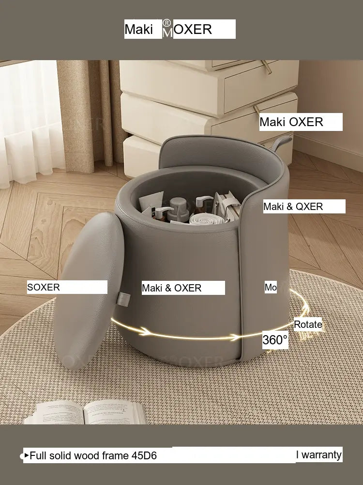 MOXER Calliope Luxe Genuine Leather Rotating Makeup Stool from MOXER