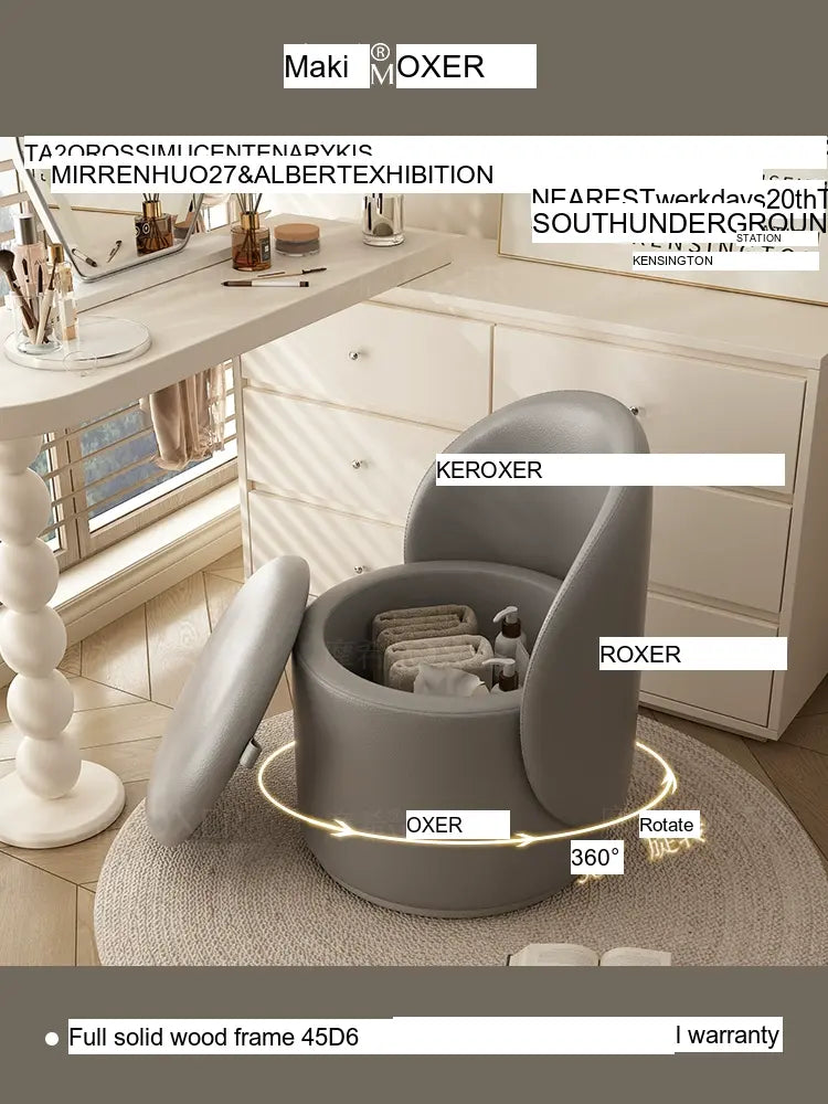 MOXER Elowen Elegant Genuine Leather Rotating Makeup Stool from MOXER
