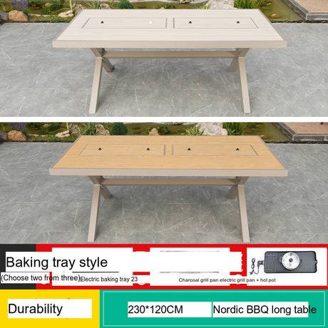 MOJIA Eulalia Wood-Grain Aluminum Barbecue Table for Stylish Courtyards from MOJIA
