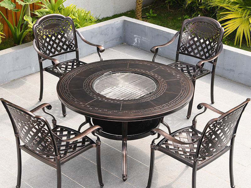 MOJIA Evander Cast Aluminum Outdoor Dining Set with Integrated Grill from MOJIA