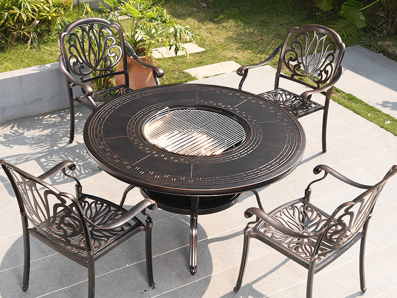 MOJIA Evander Cast Aluminum Outdoor Dining Set with Integrated Grill from MOJIA
