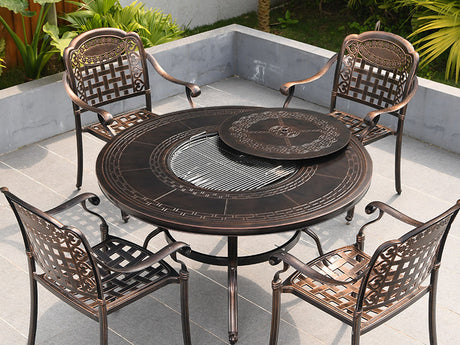 MOJIA Evander Cast Aluminum Outdoor Dining Set with Integrated Grill from MOJIA
