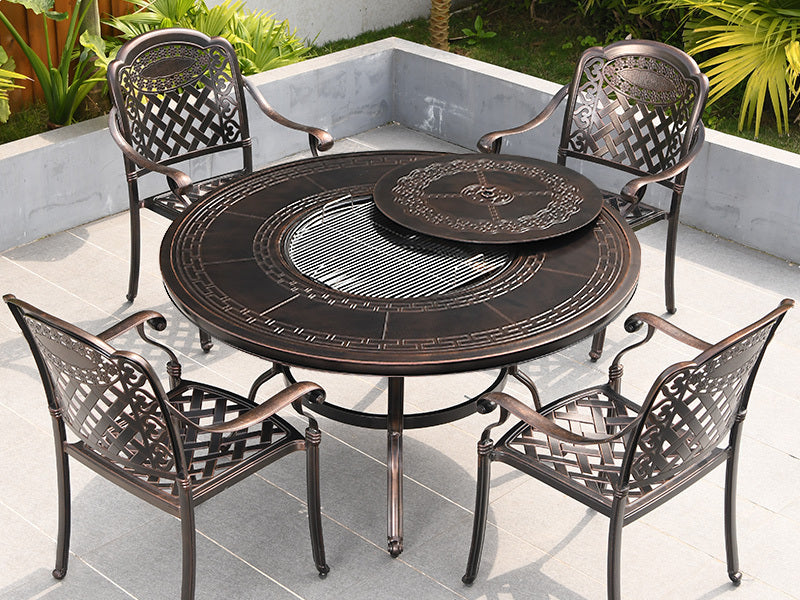 MOJIA Evander Cast Aluminum Outdoor Dining Set with Integrated Grill from MOJIA