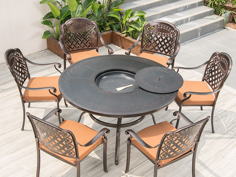 MOJIA Evander Cast Aluminum Outdoor Dining Set with Integrated Grill from MOJIA