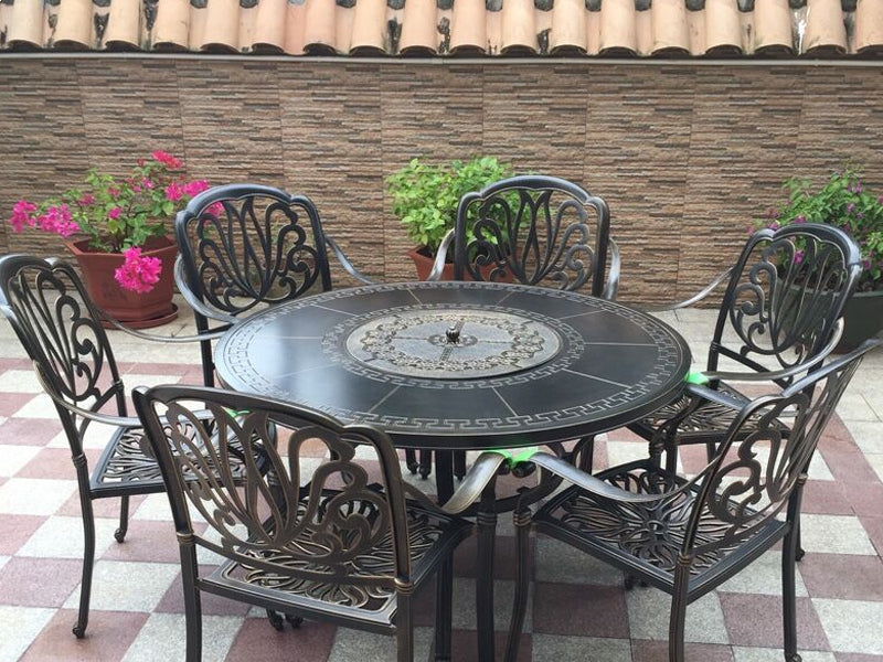 MOJIA Evander Cast Aluminum Outdoor Dining Set with Integrated Grill from MOJIA