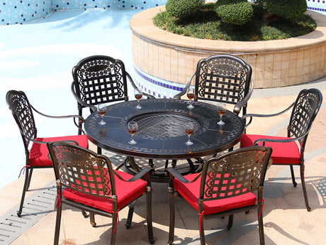 MOJIA Evander Cast Aluminum Outdoor Dining Set with Integrated Grill from MOJIA