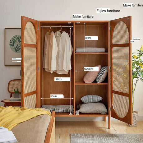 RATTAN FURNITURE Naminara Elegant Cherrywood Retro Double-Door Wardrobe from RATTAN FURNITURE