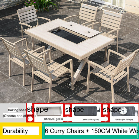 MOJIA Eulalia Wood-Grain Aluminum Barbecue Table for Stylish Courtyards from MOJIA