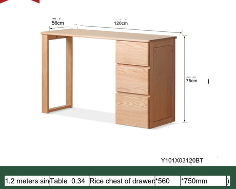 GENJI Kairos Solid Oak Double Computer Desk with Drawer from GENJI
