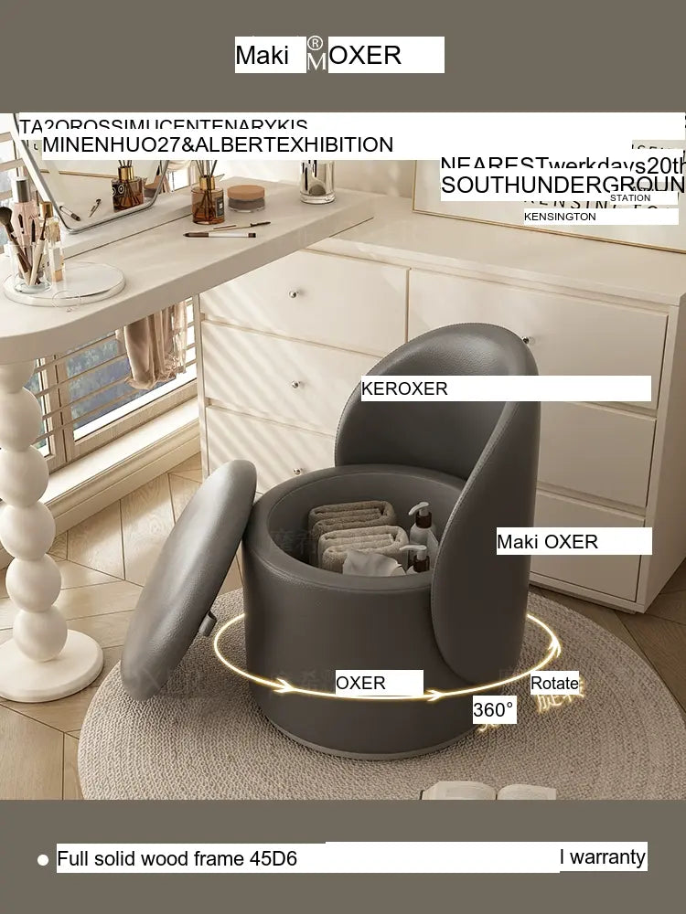 MOXER Elowen Elegant Genuine Leather Rotating Makeup Stool from MOXER