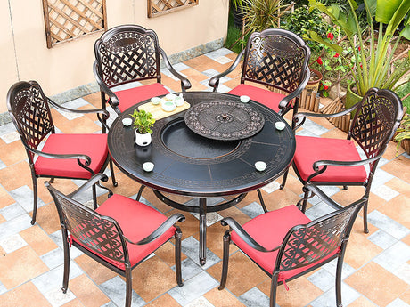 MOJIA Evander Cast Aluminum Outdoor Dining Set with Integrated Grill from MOJIA