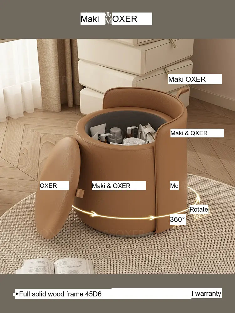 MOXER Calliope Luxe Genuine Leather Rotating Makeup Stool from MOXER