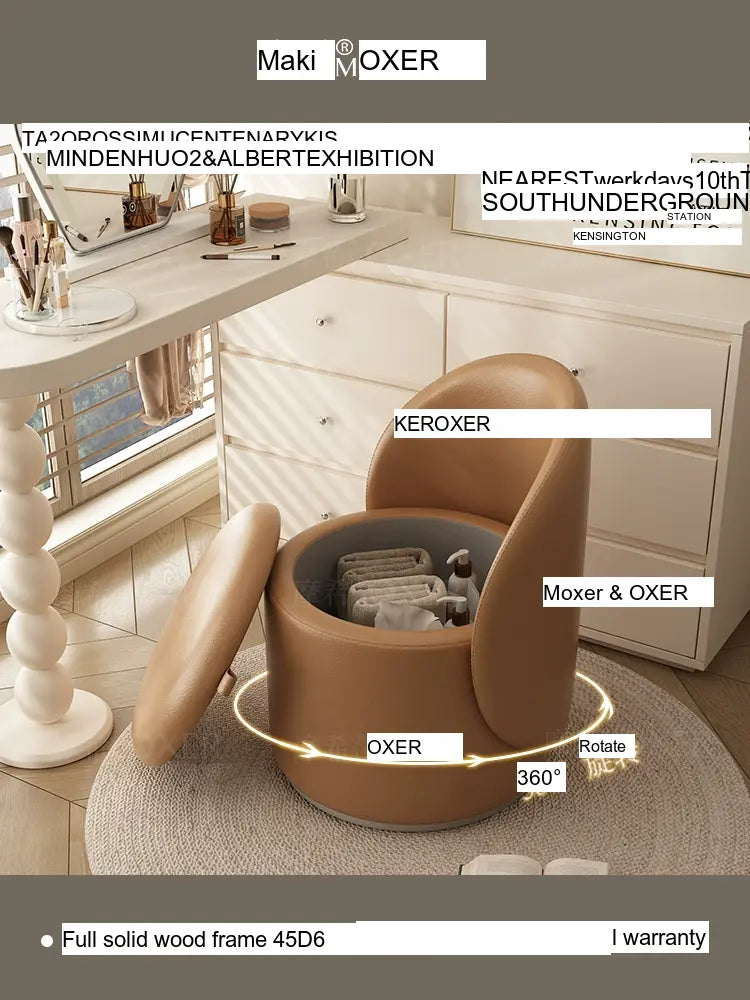 MOXER Elowen Elegant Genuine Leather Rotating Makeup Stool from MOXER