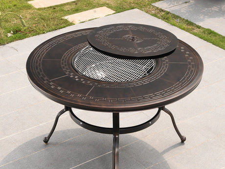MOJIA Evander Cast Aluminum Outdoor Dining Set with Integrated Grill from MOJIA