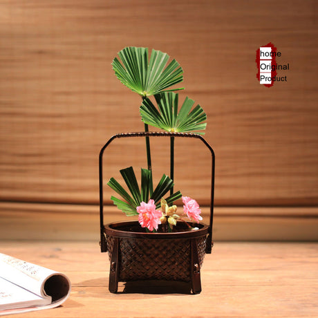 PAULOWNIA Haruki Elegant Handmade Bamboo Flower Basket from PAULOWNIA