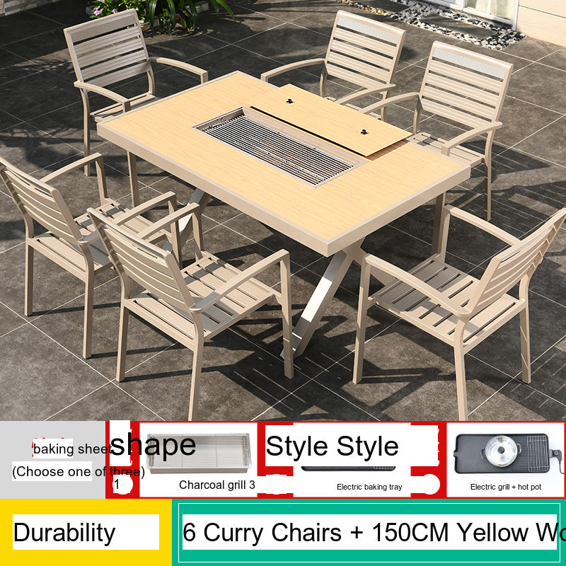 MOJIA Eulalia Wood-Grain Aluminum Barbecue Table for Stylish Courtyards from MOJIA