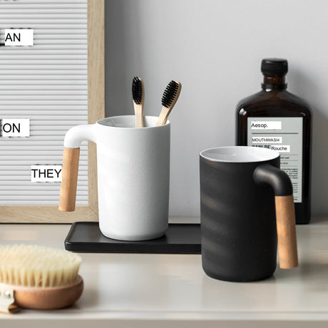 TIANRUN Lystra Elegant Ceramic Natural Wood Mouthwash Set from TIANRUN