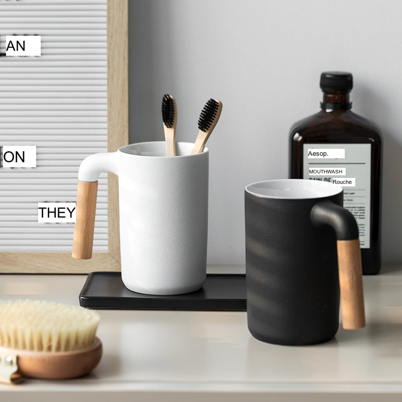 TIANRUN Lystra Elegant Ceramic Natural Wood Mouthwash Set from TIANRUN