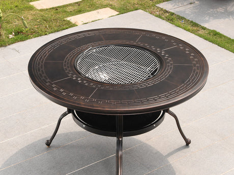 MOJIA Evander Cast Aluminum Outdoor Dining Set with Integrated Grill from MOJIA